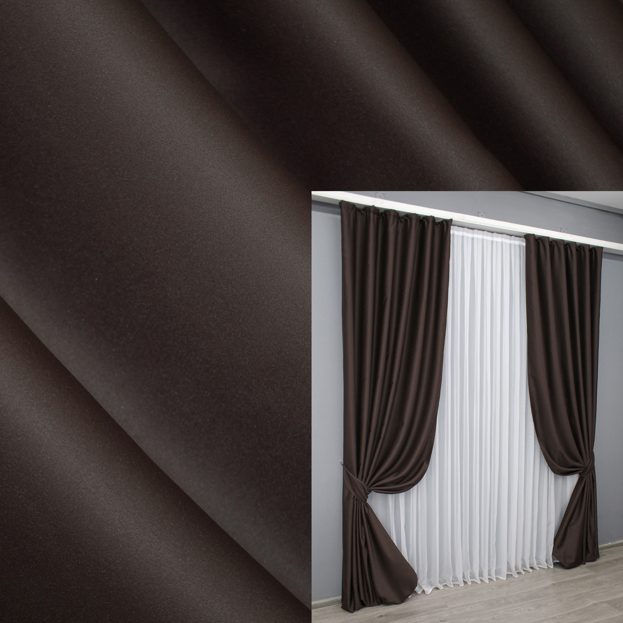 Комплект штор (2шт. 1,5х2,9м.) блекаут, колекція "Midnight". Колір венге. Код 1678ш 33-0562, фото 1
