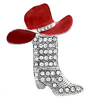 Брошка сріблястого кольору сапок із капелюхом і білими кристалами покрита кольоровою емаллю розмір виробу 50Х40 мм