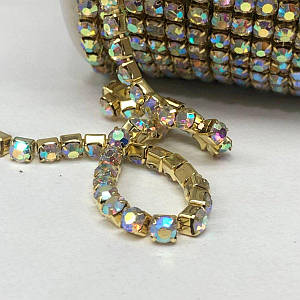 1м - Стразовий ланцюг SS18 (4,3мм), Кристал з покриттям АВ у золоті