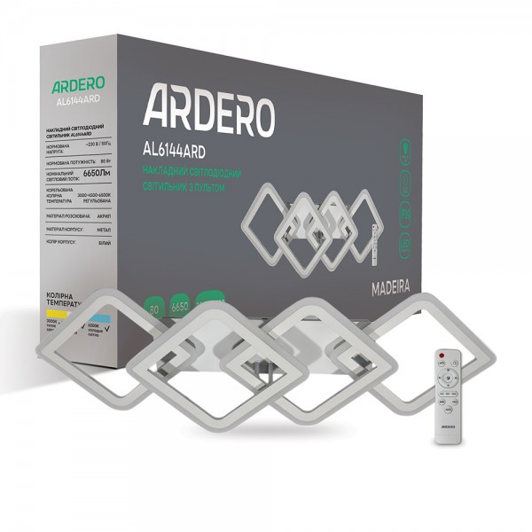 Світлодіодна накладна люстра Ardero 72W до 18 кв.м колір Білий AL6144ARD MADEIRA
