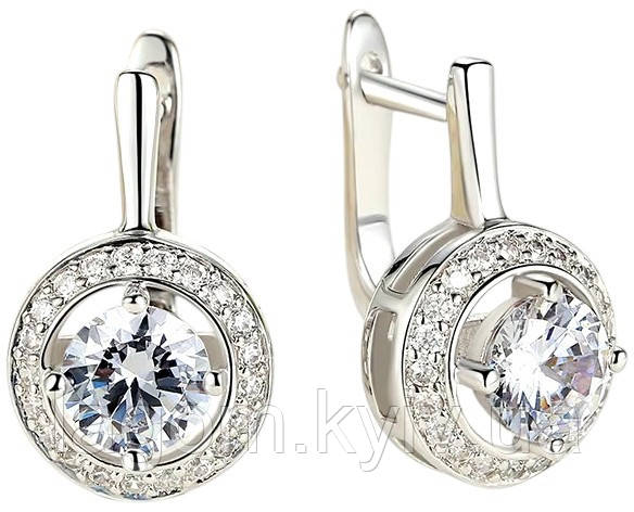 Срібні сережки Crystal White з прозорим кубічним цирконієм 925 проба кульчики срібло