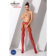 Еротичні колготки-боді-стокінг Passion S23 red, імітація панчох з сексі ромбами і пояском, фото 2
