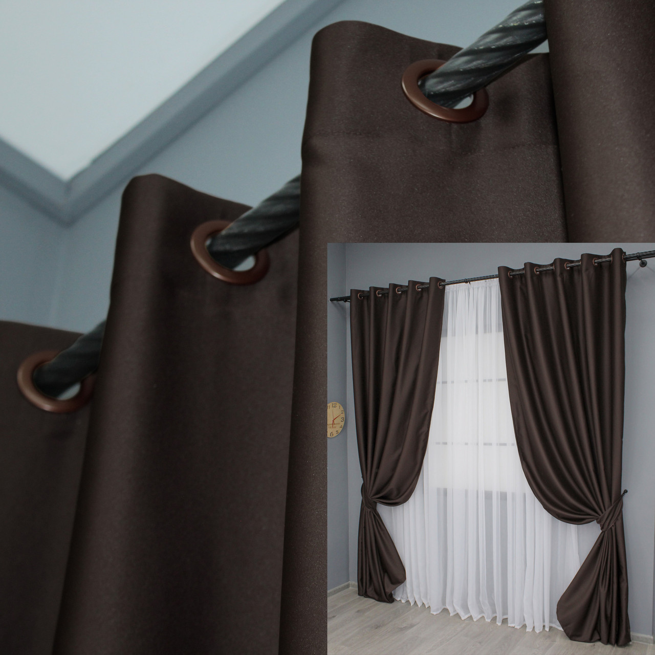 Комплект (2шт. 1,5х2,7м.) штор на люверсах із тканини блекаут "Midnight". Колір венге. Код 1678ш 37-0218, фото 1