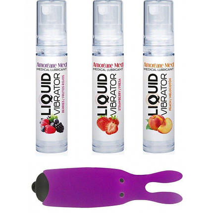 Набір із 3-х смаків лубриканту Amoreane Med (3х10мл) і вібропулі Adrien Lastic Purple SO3834, фото 1
