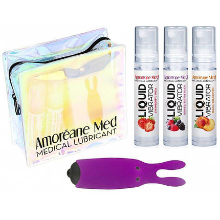 Набір із 3-х смаків лубриканту Amoreane Med (3х10мл) і вібропулі Adrien Lastic Purple SO3834, фото 3