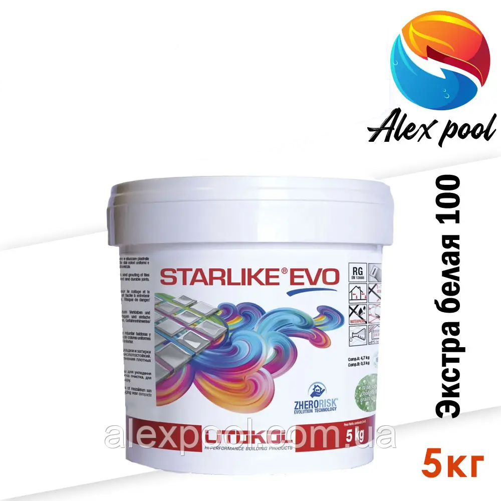 Litokol Starlike EVO C 100 Екстра біла (Bianco Assoluto) 5 кг - двокомпонентна епоксидна затирка, фото 1