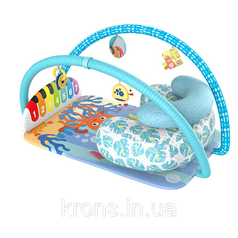 Дитячий розвивальний інтерактивний килимок SDZ-1817 музичний піаніно з дугою і брязкальцями для немовлят, фото 1