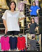 Жіноча футболка преміум якості, трикотаж, Туреччина, бавовна, синій/чорний колір