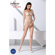 Боді-стокінг Passion BS068 white, комбінезон, велика сітка, довгий рукав, фото 2