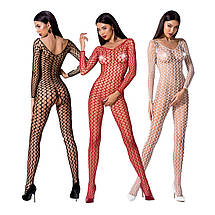 Боді-стокінг Passion BS068 white, комбінезон, велика сітка, довгий рукав, фото 3