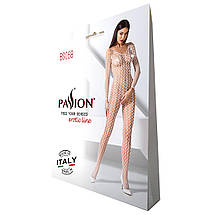 Боді-стокінг Passion BS068 white, комбінезон, велика сітка, довгий рукав, фото 5