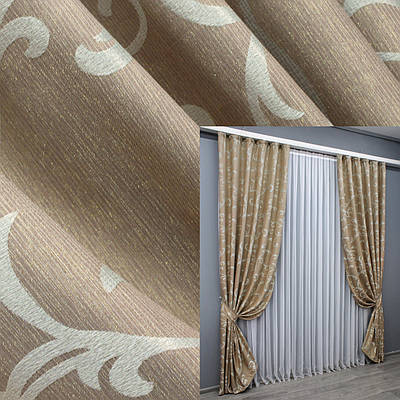 Комплект штор (2шт. 1,5х2,7м.) жакард "Allure" з люрексовою ниткою. Колір темно-бежевий. Код 1615ш 33-0572