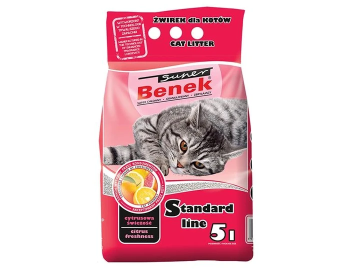 Наповнювач бентонітовий Super Benek Standart аромат цитрусової свіжості 5л