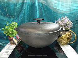 Казан чавунний 3,5 л Сітон з чавунною кришкою (каструля WOK), заводська термообробка