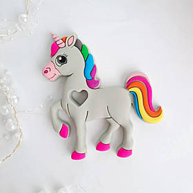 Райдужний єдиноріг (сірий) , силіконовий прорізувач для зубів