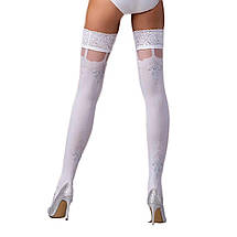 Панчохи Passion ST121 3/4 білі, на ажурній силіконовій ґумці, з квітковим орнаментом, фото 2
