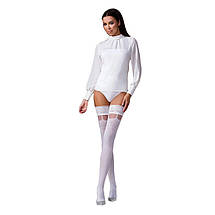 Панчохи Passion ST121 3/4 білі, на ажурній силіконовій ґумці, з квітковим орнаментом, фото 3