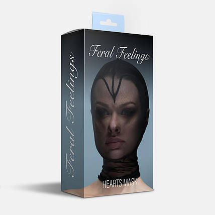 Маска серце сітка з повністю закритим обличчям Feral Feelings — Hearts Mask Black/Black, фото 2