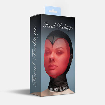 Маска серце сітка з повністю закритим обличчям Feral Feelings — Hearts Mask Black/Red, фото 2