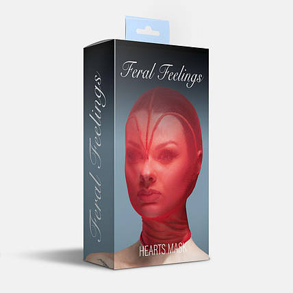 Маска серце сітка з повністю закритим обличчям Feral Feelings — Hearts Mask Red/Red, фото 2