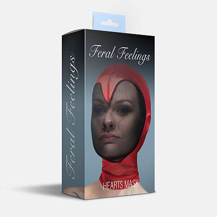 Маска серце сітка з повністю закритим обличчям Feral Feelings — Hearts Mask Red/Black, фото 2