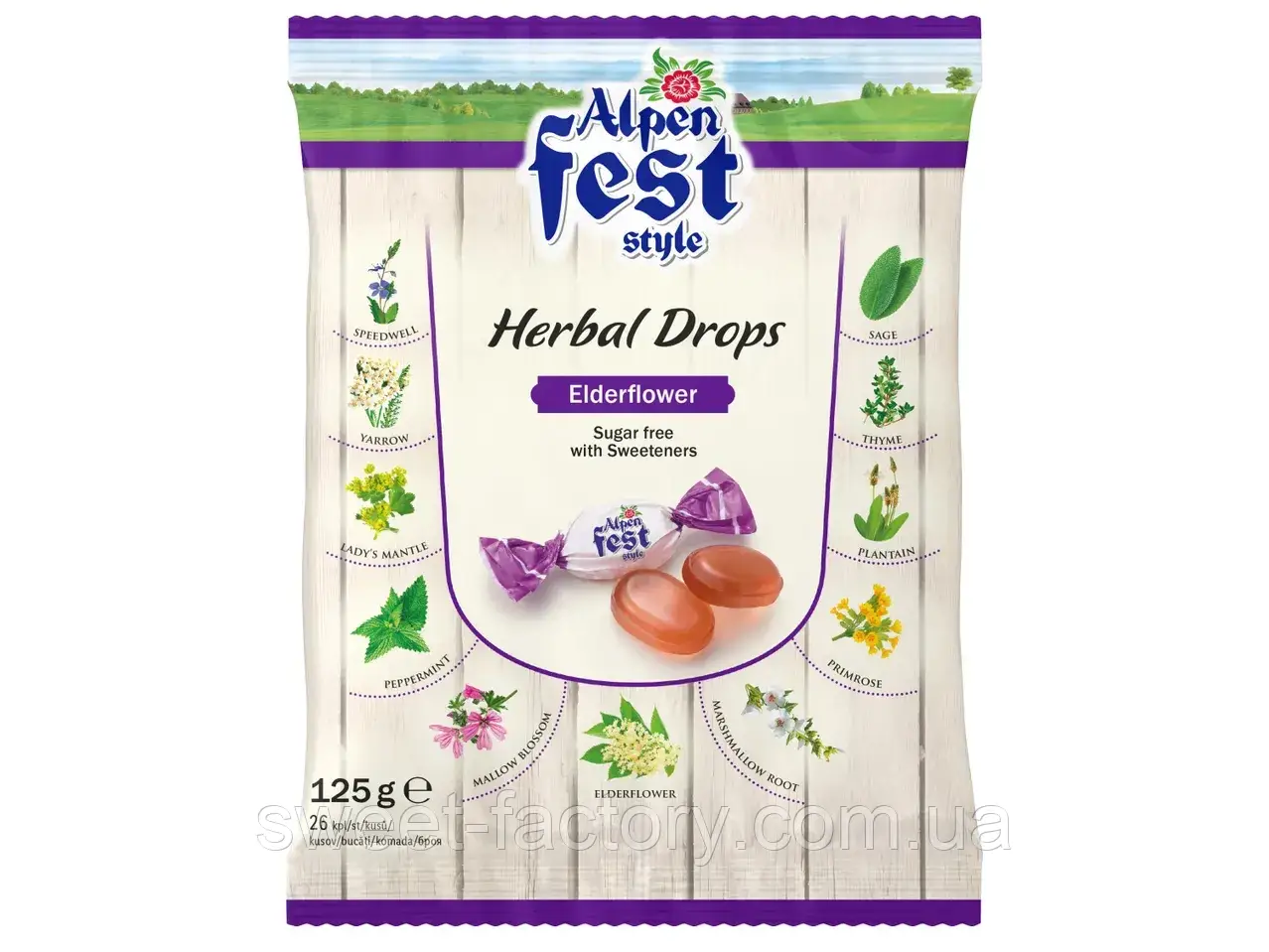 Льодяники Alpen Fest Style Herbal Drops Elderflower Sugar free 125g