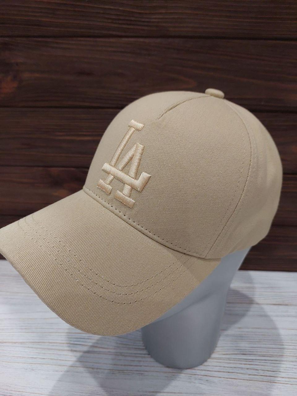 Кепка бейсболка жіноча розмір 56-58 з вишитим брендом LA на металевій застібці, Бежева, фото 1