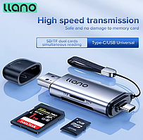 Універсальний кард-рідер 4 в 1 OTG USB 3.0, Type-C - MicroSD TF, SD. Картридер зчитувач флеш-карт LLANO
