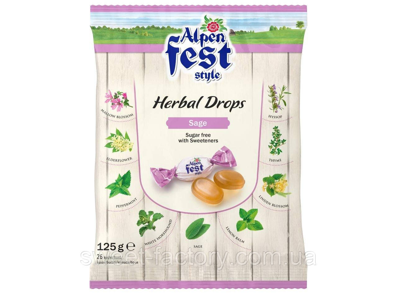 Льодяники Alpen Fest Style Herbal Drops Sage Sugar free 125g