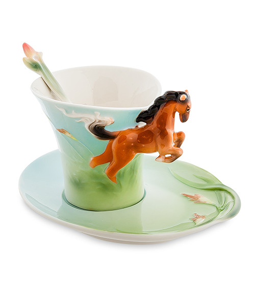 Чайний набір з ложкою Pavone Кінь 150 мл 1105926 порцеляна