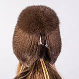 Жіноча норкова шапка на плетеній основі "Бубон-розріз" Горіх, фото 3