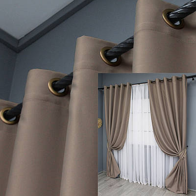 Комплект (2шт. 1,5х2,7м.) штор на люверсах із тканини блекаут "Midnight". Колір капучино. Код 1674ш 37-0210