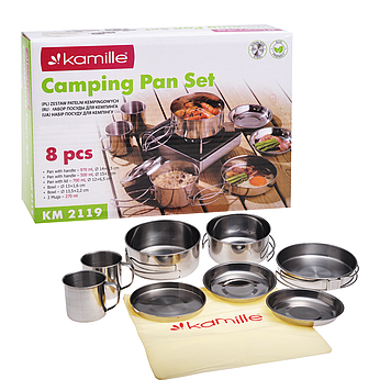 Набір металевої посуди Kamille KM-2119 для пікніка 8 предметів