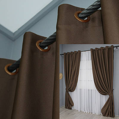 Комплект (2шт. 1,5х2,7м.) штор на люверсах із тканини блекаут "Midnight". Колір коричневий. Код 1677ш 37-0219