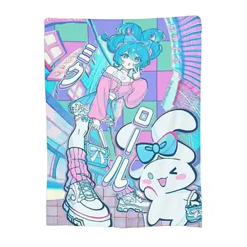 Плюшевий плед ковдра покривало Хацуне Міку Сінаморол Hatsune Miku x Cinnamoroll 150х200 см