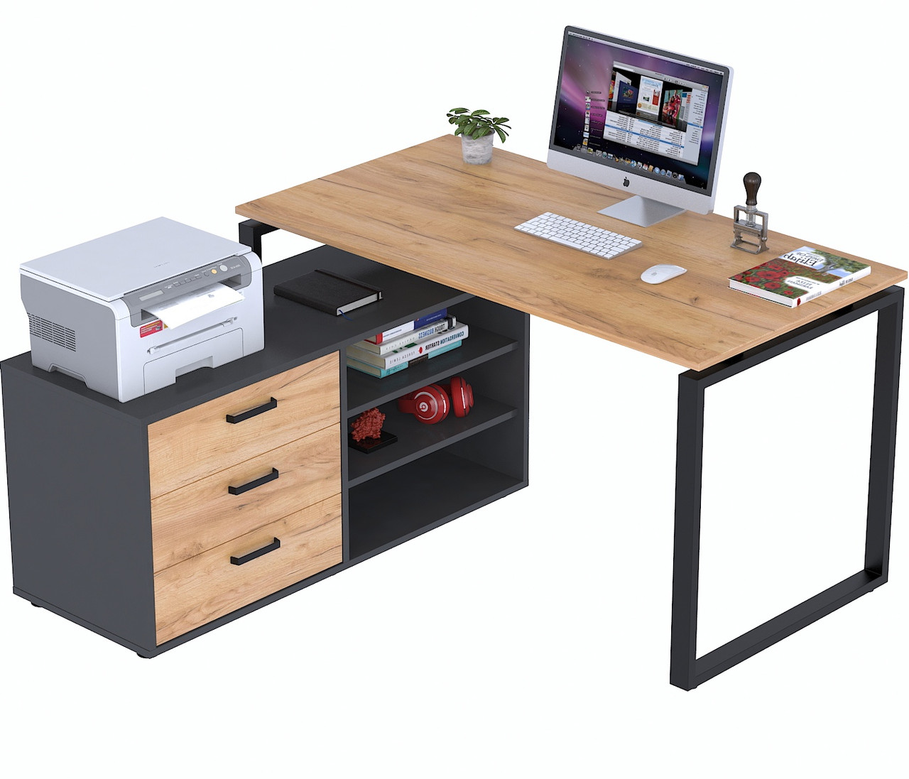 Кутовий письмовий стіл із тумбою NDT-3S-135 (135х140 см) TM Loft design