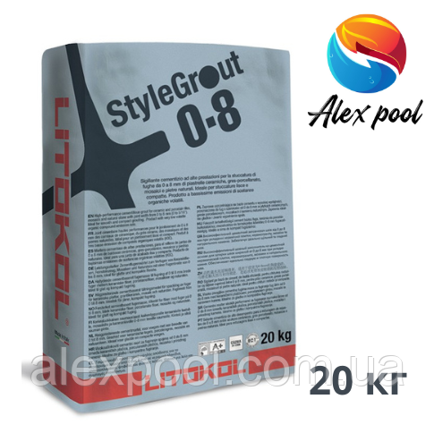 Litokol StyleGrout 0-8 20 кг - Цементна затирка нового покоління Від 0 до 8 мм - WHITE 1, SILVER 1