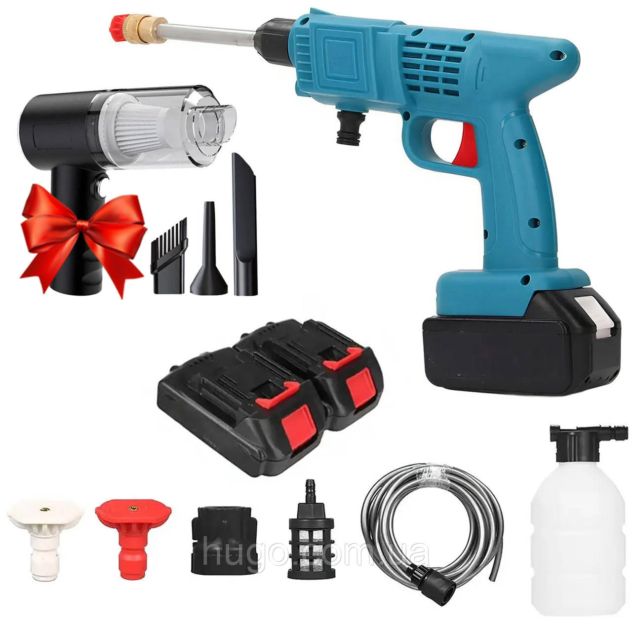 Мийка високого тиску, 2АКБ + Подарунок Автопилосос 120Вт / Мийка акумуляторна / Портативна мінімийка, фото 1