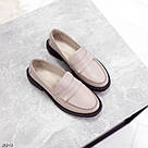 Жіночі шкіряні туфлі лофери бежевого кольору, фото 7