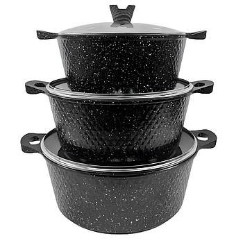 Набір каструль з антипригарним покриттям (32/36/40см) 3шт, H-K DM-6 / Набір посуду / Каструлі набір