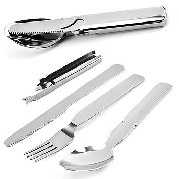 Столовий набір (ложка, виделка, ніж, відкривачка) / Туристичний набір столових приборів