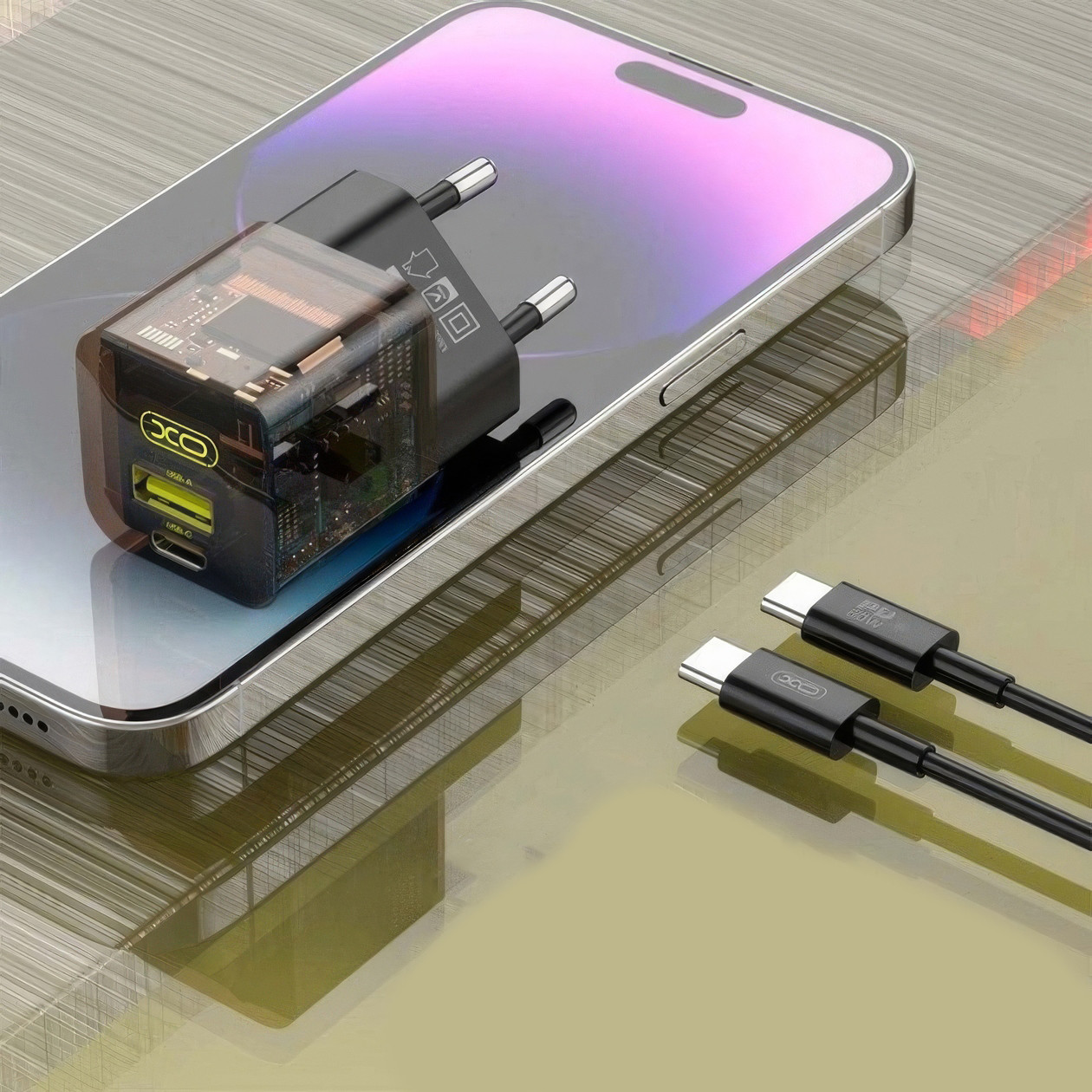 Зарядний пристрій для телефону XO CE05 PD30W+QC3.0 з кабелем Type-C to Type-C, блочок швидкої зарядки