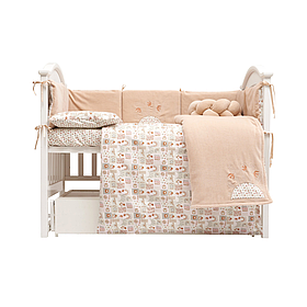 Постільний комплект Twins BE HAPPY з пледом на 8 елементів, beige