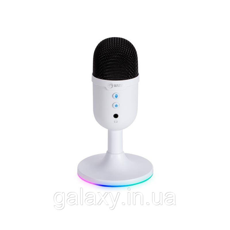 Мікрофон MARVO ігровий для ПК з RGB підсвічуванням USB AUX MIC-06 white