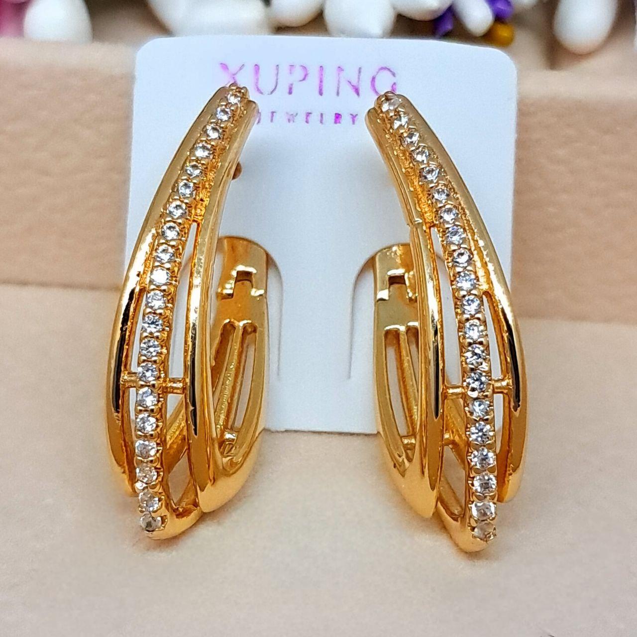 Сережки Марсель медичне золото Xuping Розмір 30 мм×5 мм англійський замок Код 5035, фото 1