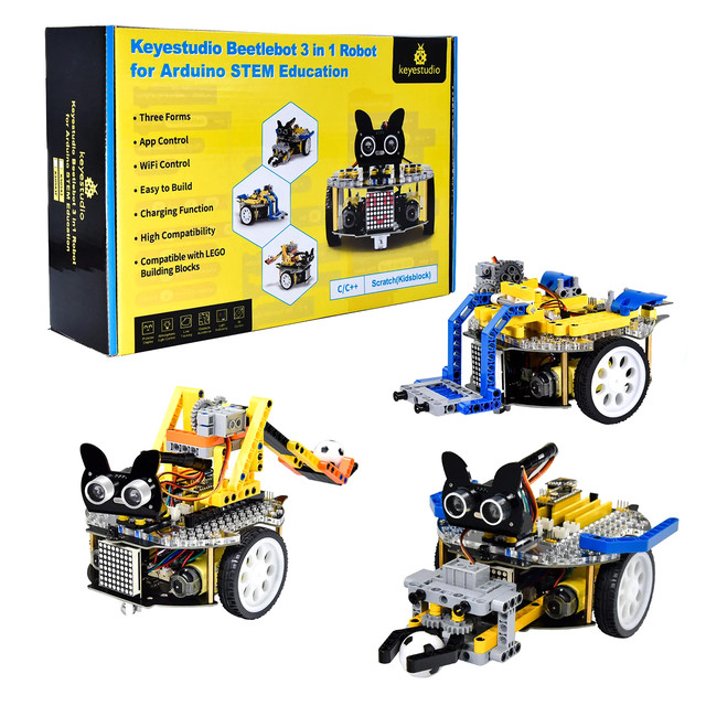 Набір для програмування Keyestudio з LEGO-сумісністю Arduino-робот Beetlebot 3 в 1 з Wi-Fi управління та підтримкою Scratch