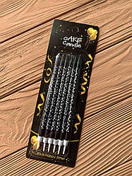 Свічки довгі ЧОРНІ в білу зірочку (6 штук)