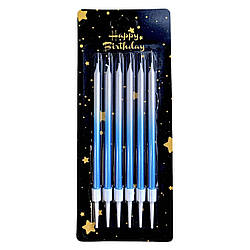 Свічки для торта перламутр градієнт біло-блакитний, 6 штук