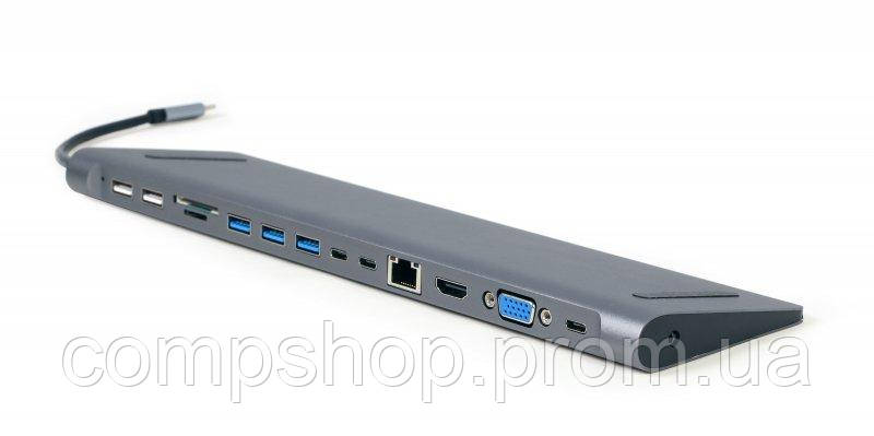 Концентратор Type-C Cablexpert A-CM-COMBO9-01 (hub/HDMI/VGA/PD/card reader/LAN/3.5mm audio) (код 131933), фото 1
