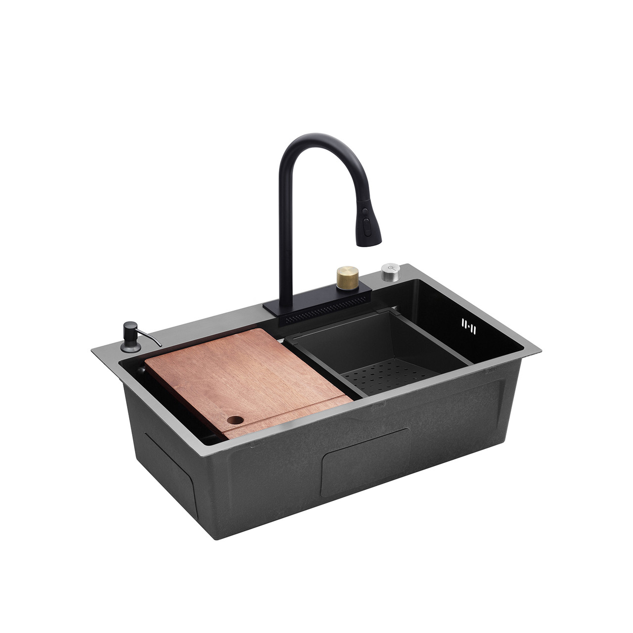 Кухонна мийка Kroner KRP Schwarze - SET7546HM PVD (3.0/0.7 мм), фото 1